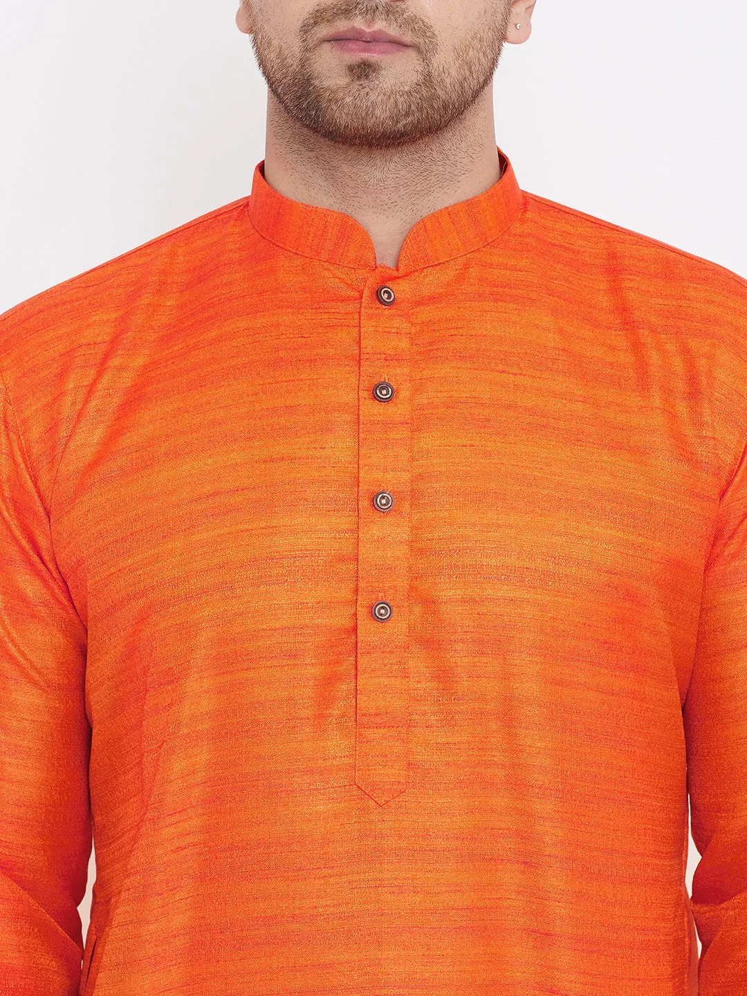 Men's Orange Silk Blend Kurta - Vastramay