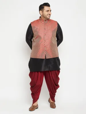 Men's Plus Black And Maroon Silk Blend Sherwani Set - Vastramay