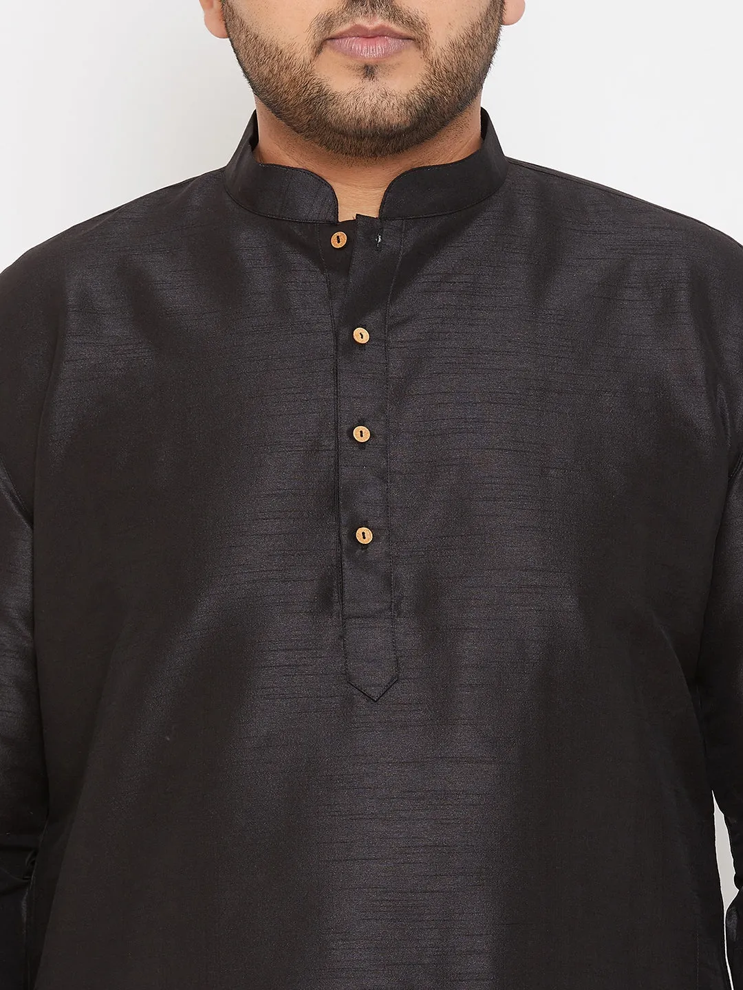 Men's Plus Black And Rose Gold Silk Blend Kurta Pyjama Set - Vastramay