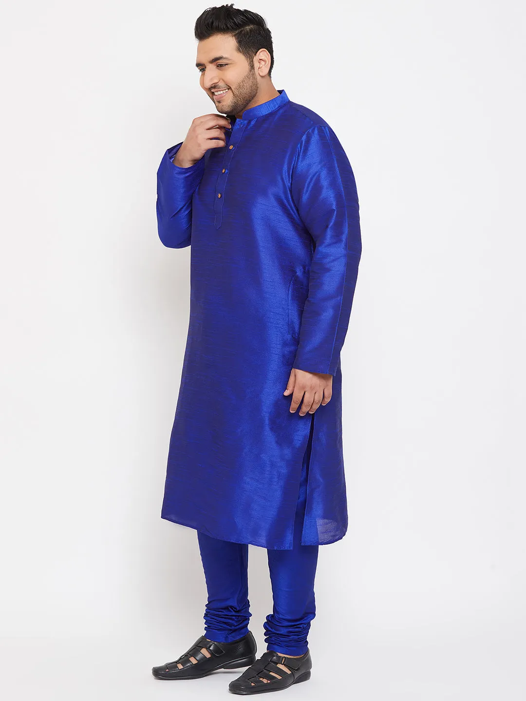 Men's Plus Blue Silk Blend Kurta Pyjama Set - Vastramay