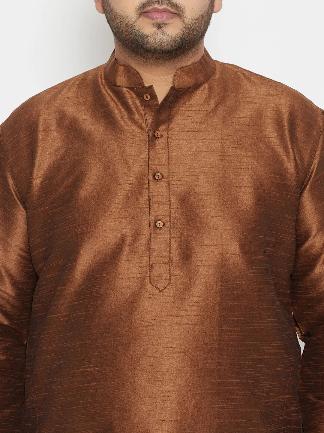 Men's Plus Coffee Brown Silk Blend Kurta Pyjama Set - Vastramay