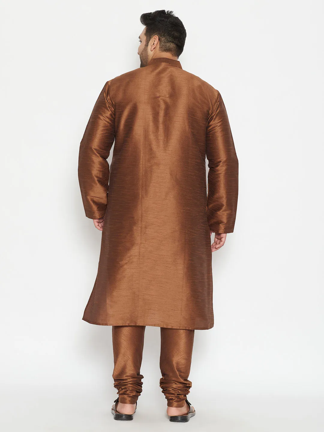 Men's Plus Coffee Brown Silk Blend Kurta Pyjama Set - Vastramay