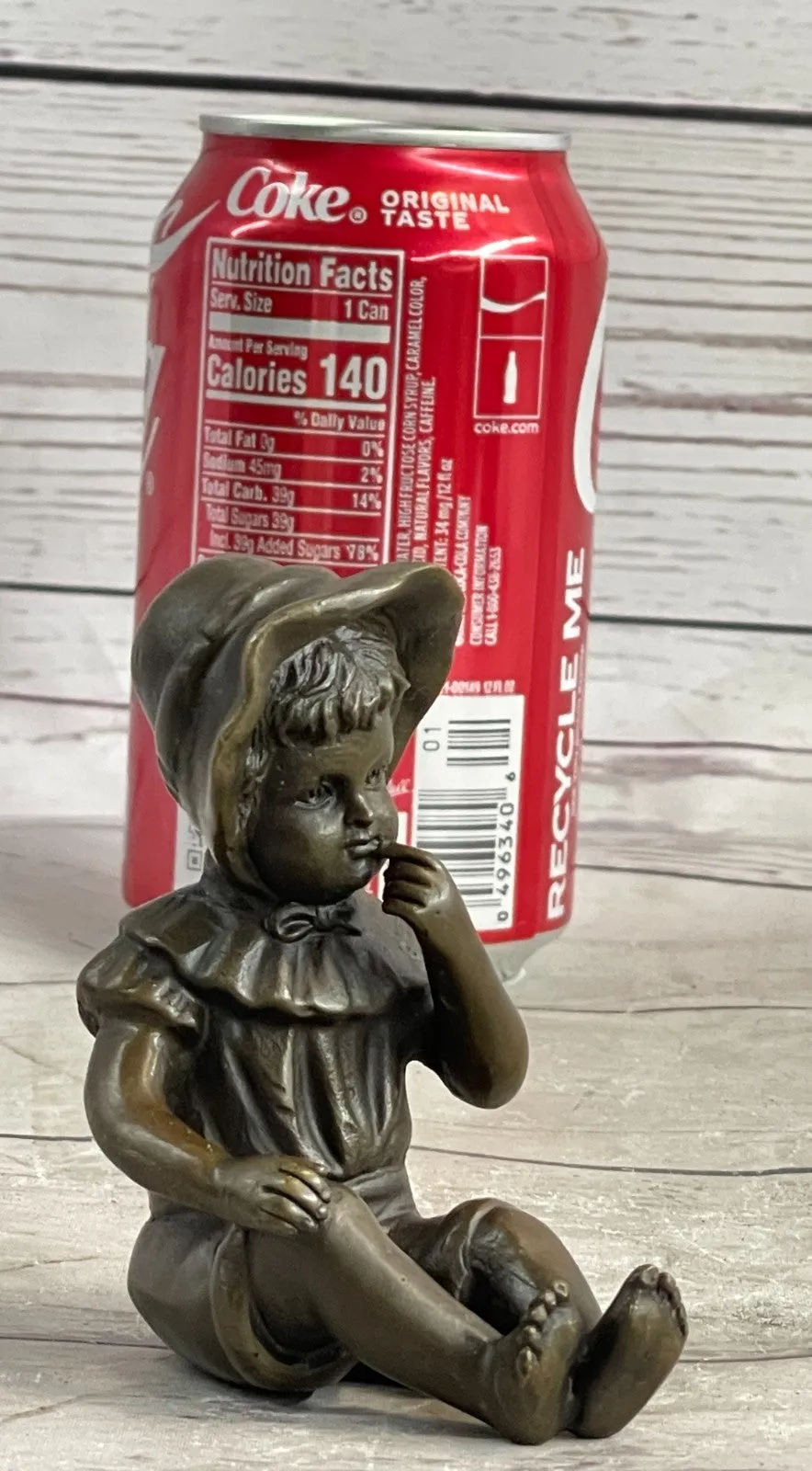 Milo`s Baby Girl with Hat - Handcrafted Bronze Statue by Miguel Lopez, Signed Artwork, Gift