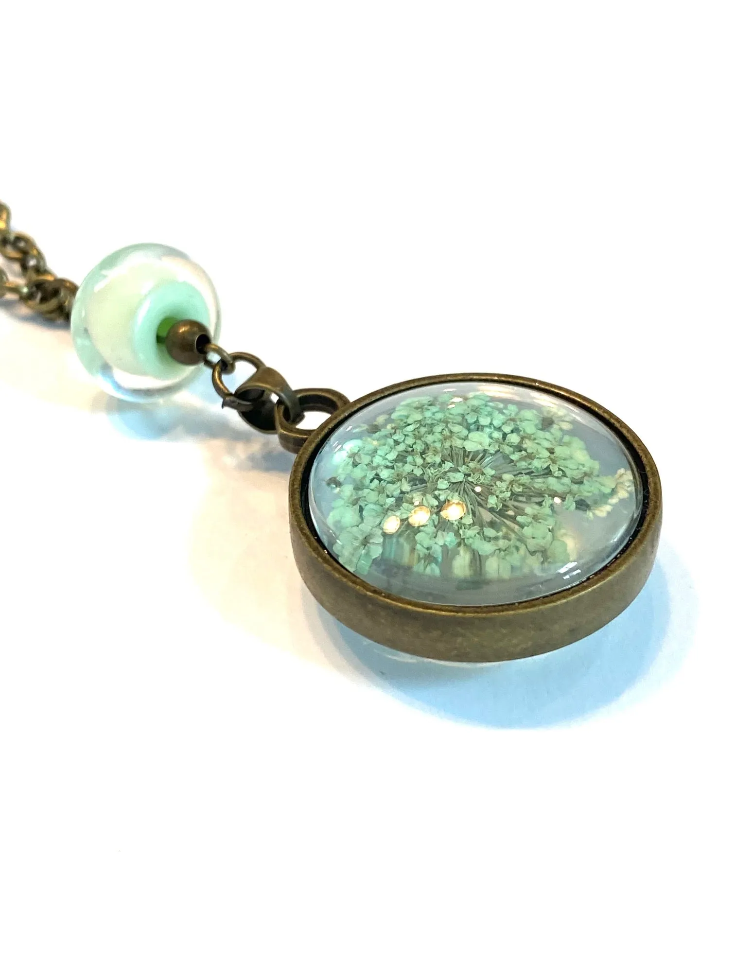 Mint Green Dried Flower Necklace