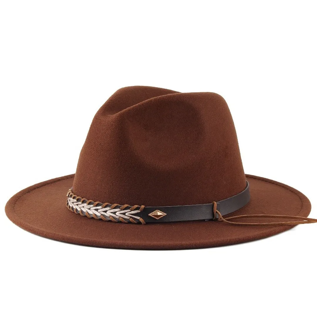 NEWBLOM Autumn and winter flat brim jazz top trilby Cowboy hat