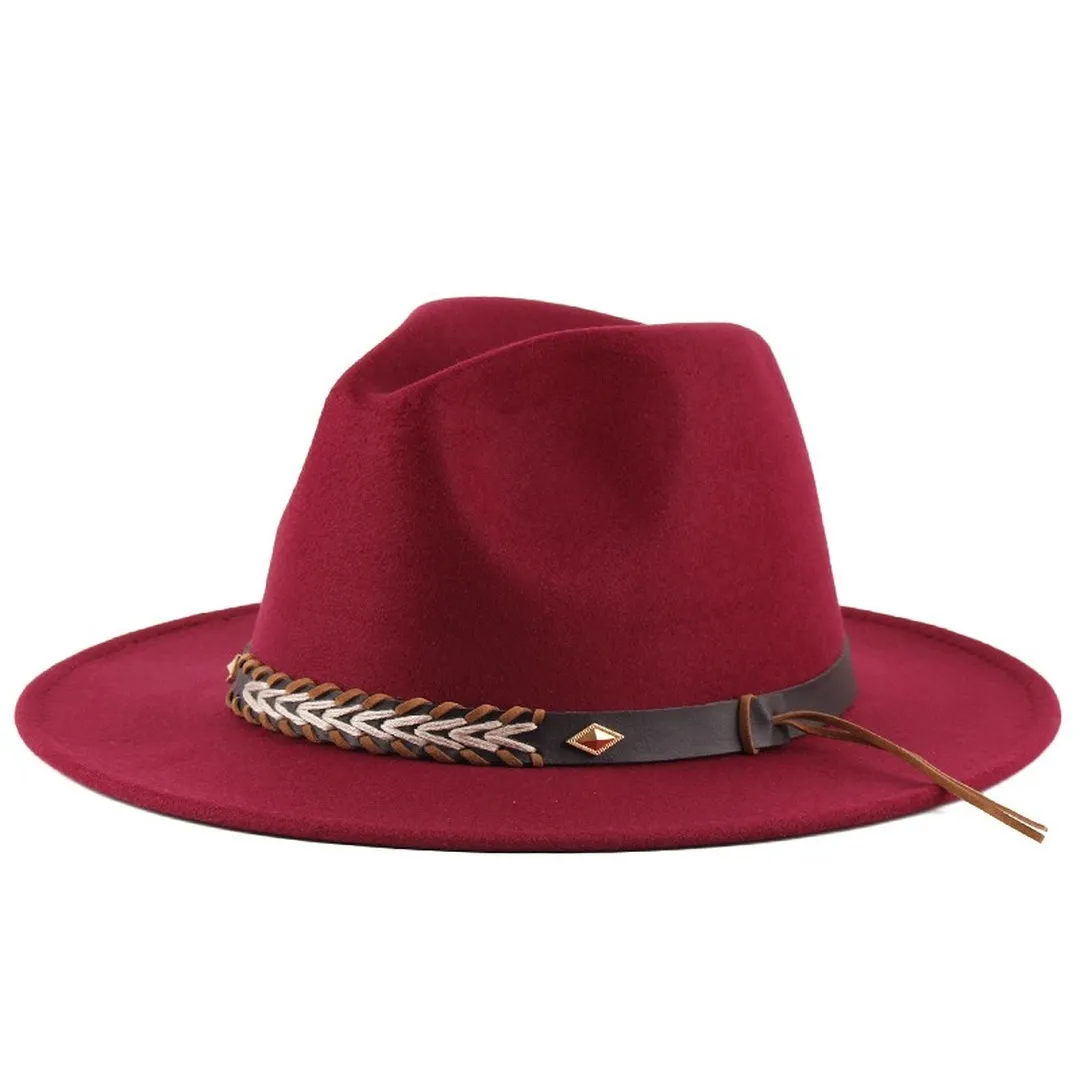 NEWBLOM Autumn and winter flat brim jazz top trilby Cowboy hat