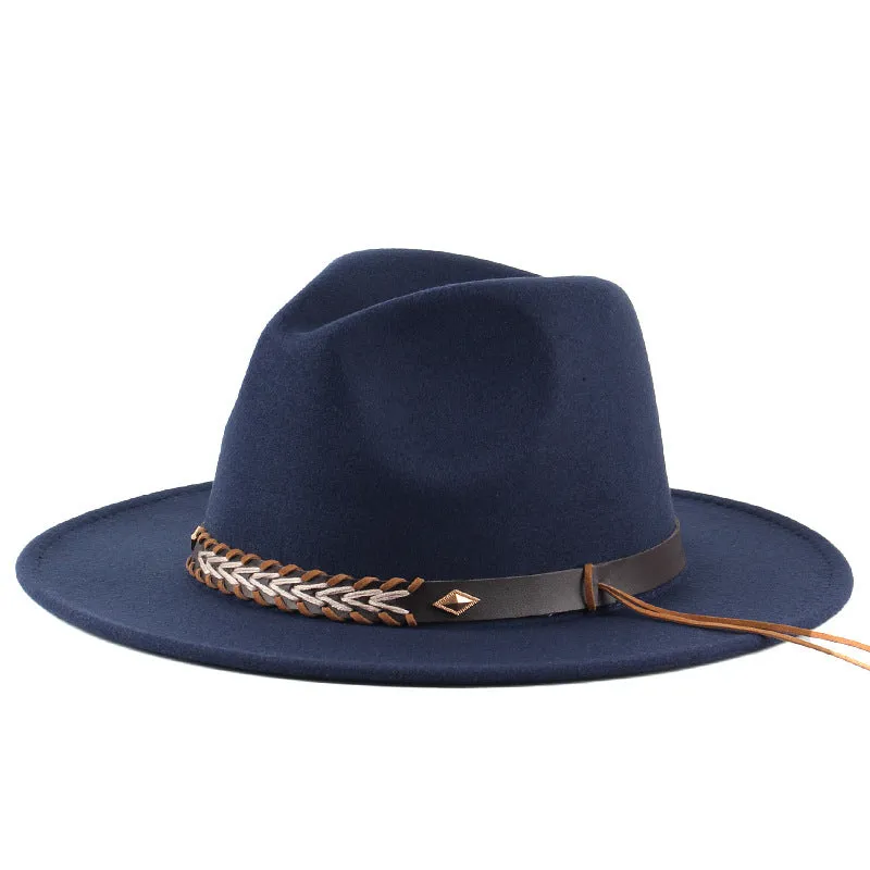 NEWBLOM Autumn and winter flat brim jazz top trilby Cowboy hat