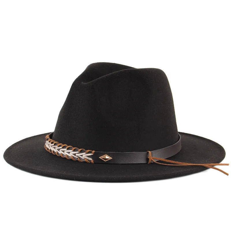 NEWBLOM Autumn and winter flat brim jazz top trilby Cowboy hat