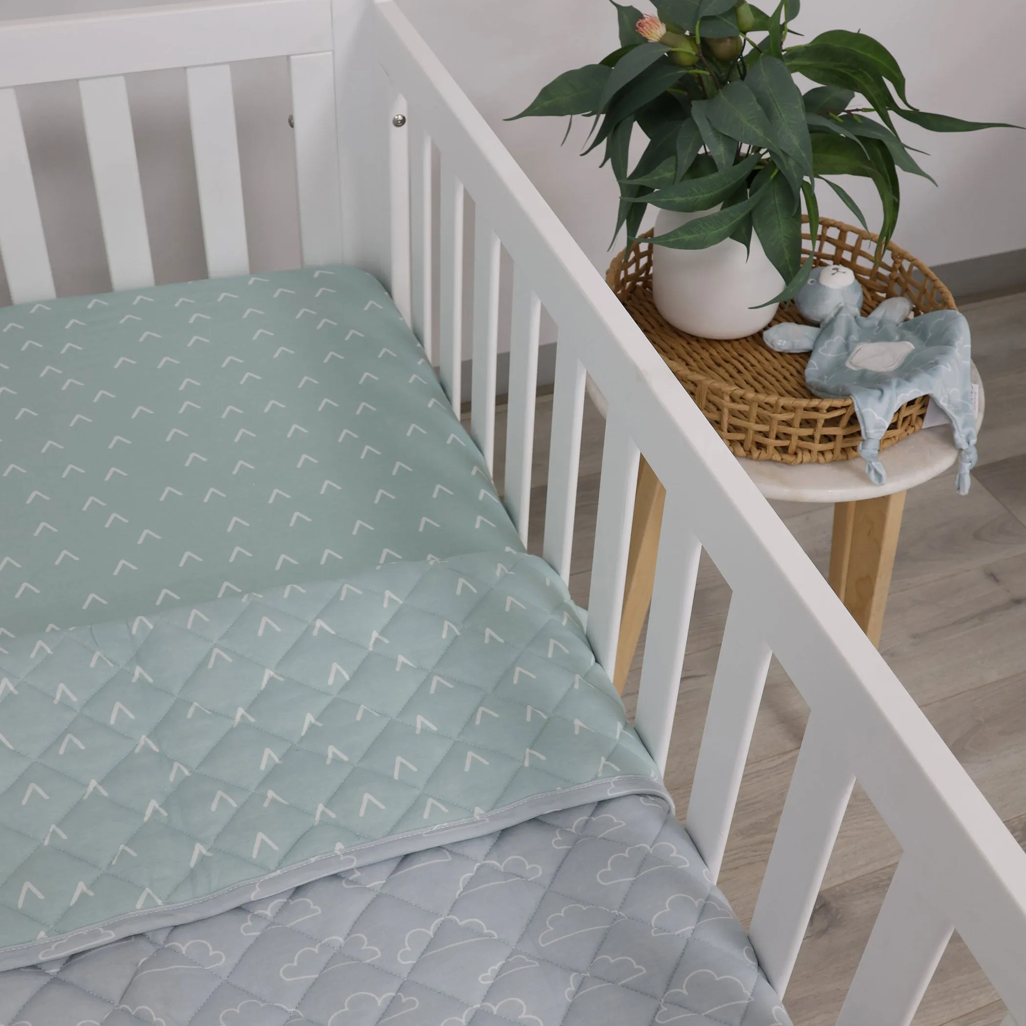 Nordic Reversible Cot Quilt/Playmat Dusty Sky/Mint