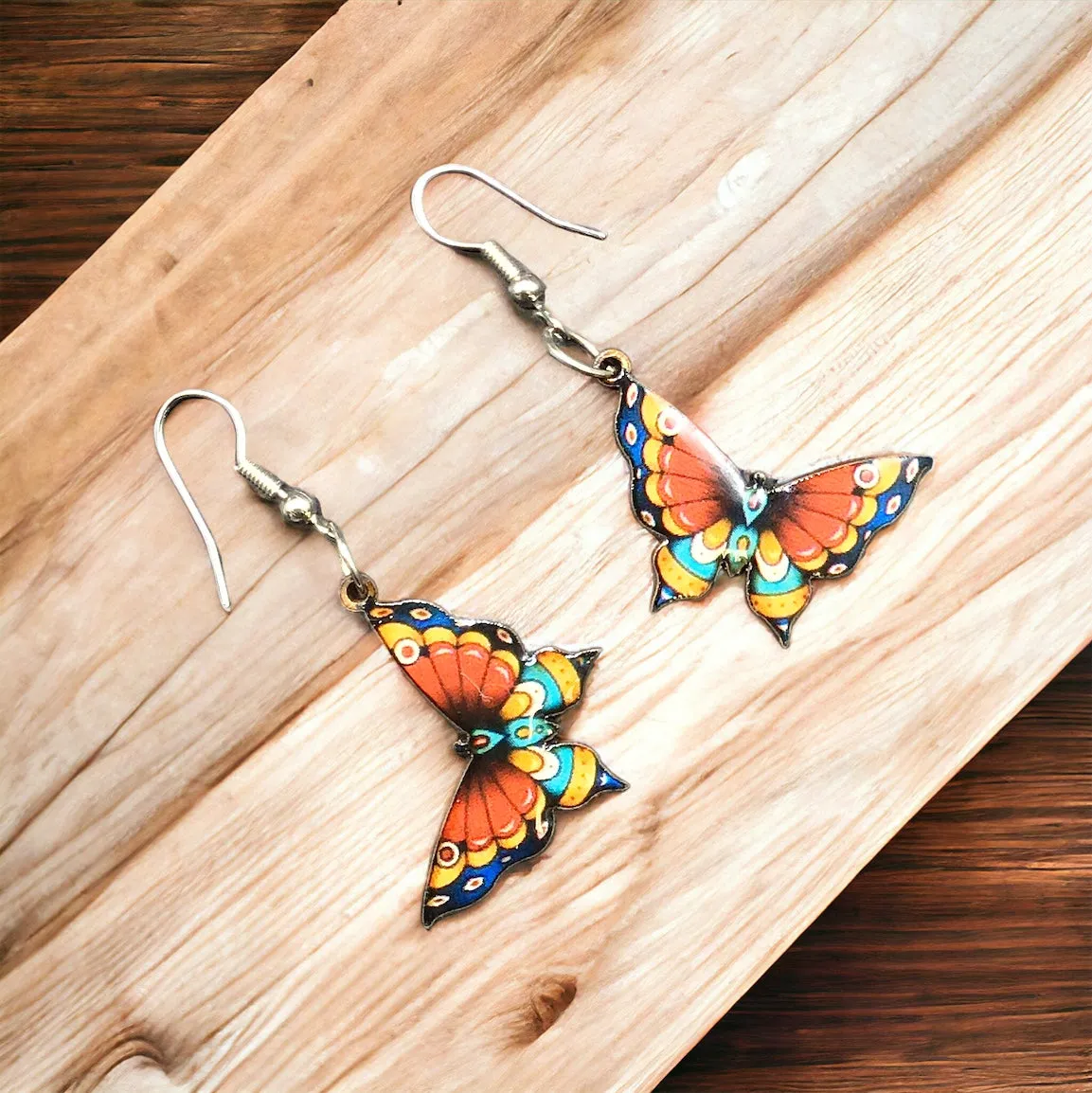 OLDTRIBES™ Painted Red and Turquoise Butterfly Wood Earrings