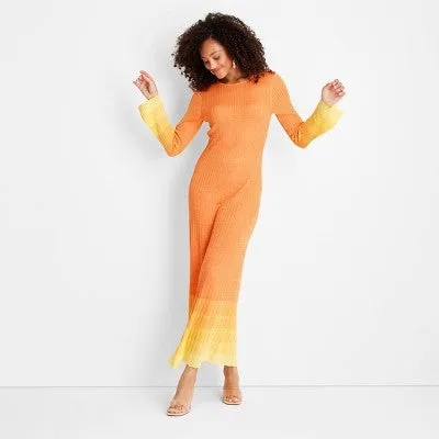 Open Box - Women's Long Sleeve Open Back Maxi Dress - Future Collective with Jenee Naylor Orange Ombre XXS