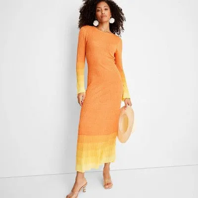 Open Box - Women's Long Sleeve Open Back Maxi Dress - Future Collective with Jenee Naylor Orange Ombre XXS