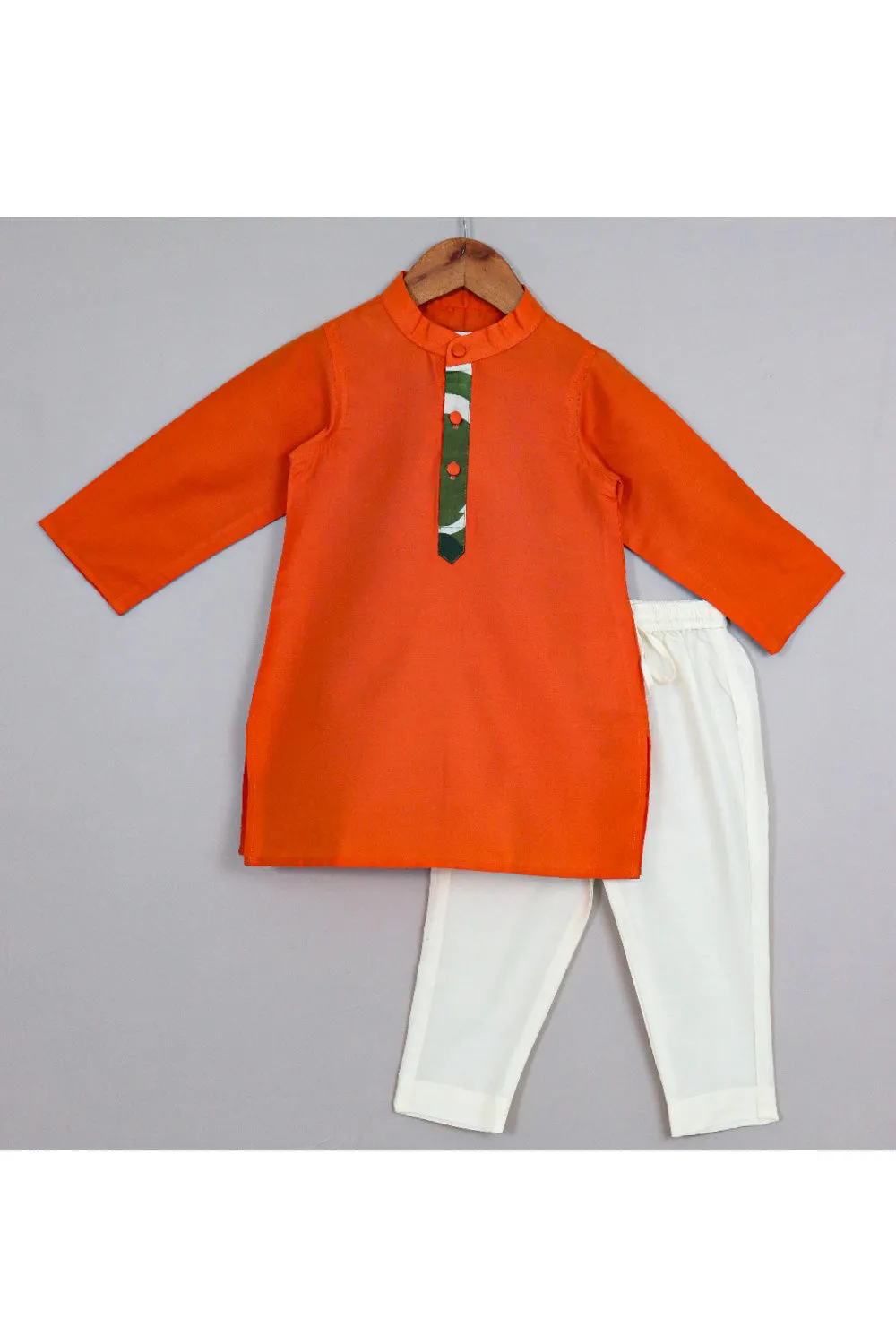 Orange Cotton Silk Kurta With Abstract Printed Jacket Set