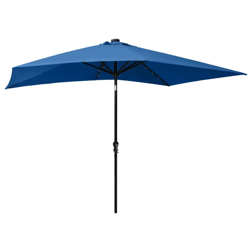 Parasol with LEDs and Steel Pole Azure Blue 2x3 m