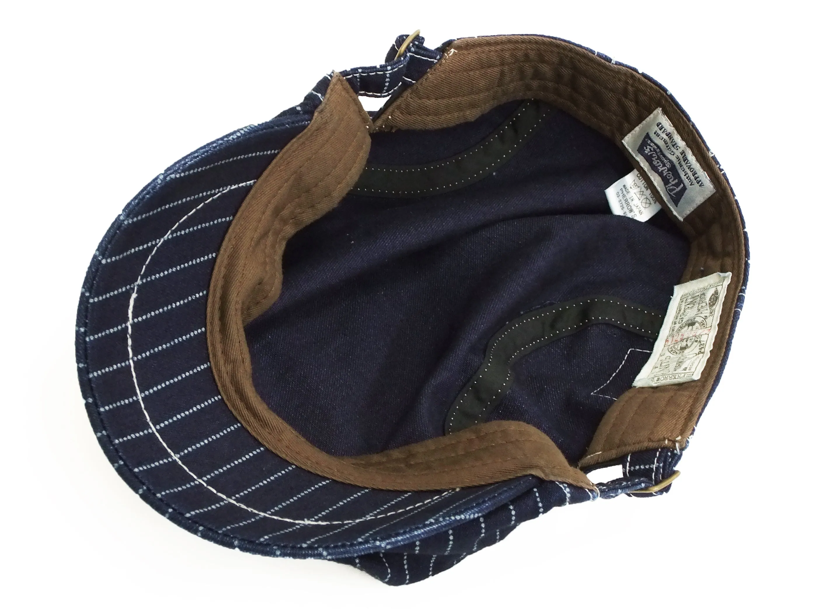 Pherrow's Men's Casual Vintage Style Wabash Stripe Flat Cap Made in Japan SHC1-W Indigo