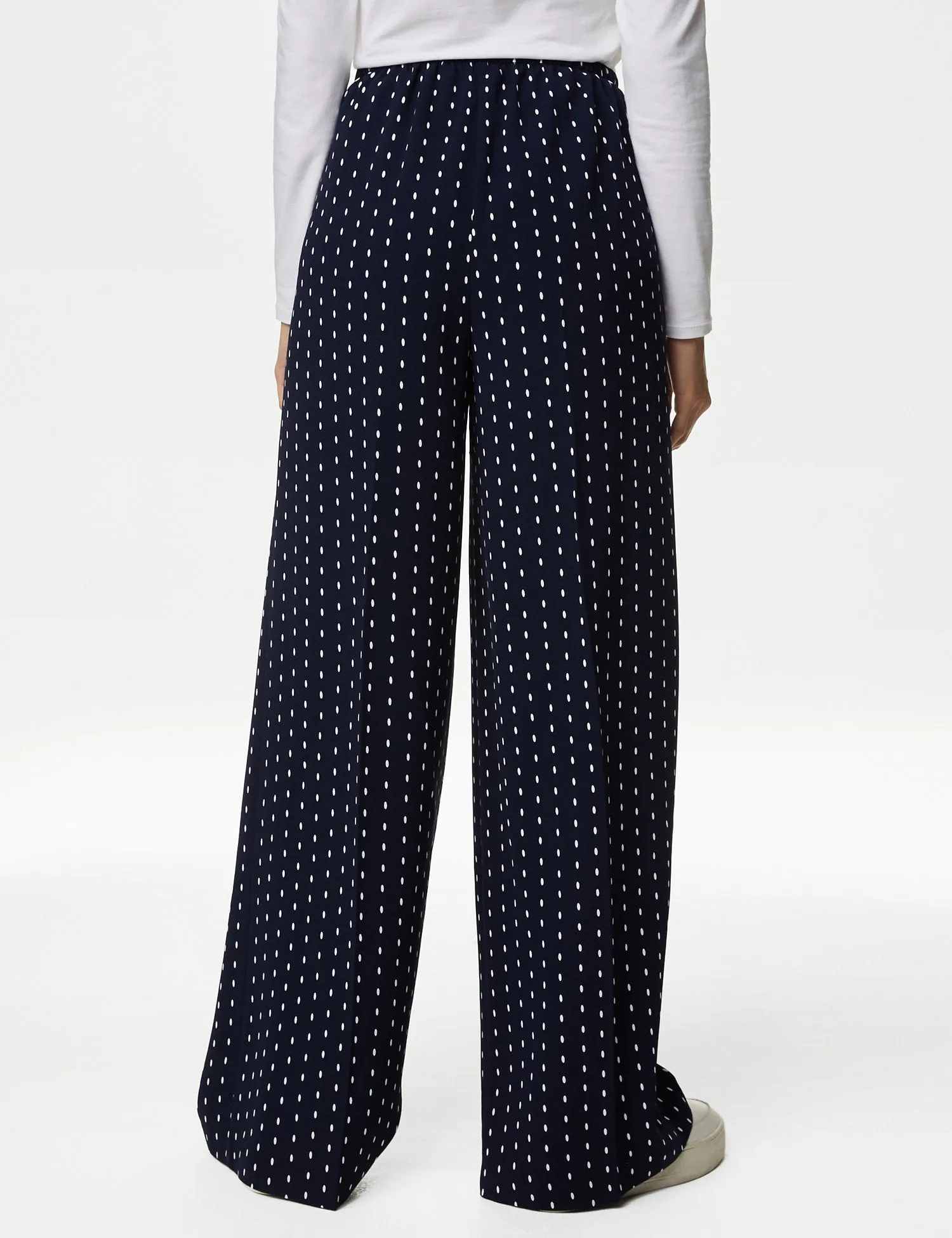 Polka Dot Drawstring Wide Leg Trousers