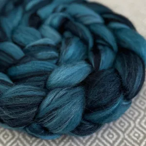 Polwarth Black Bamboo Silk Roving - Blue 481 - OOAK