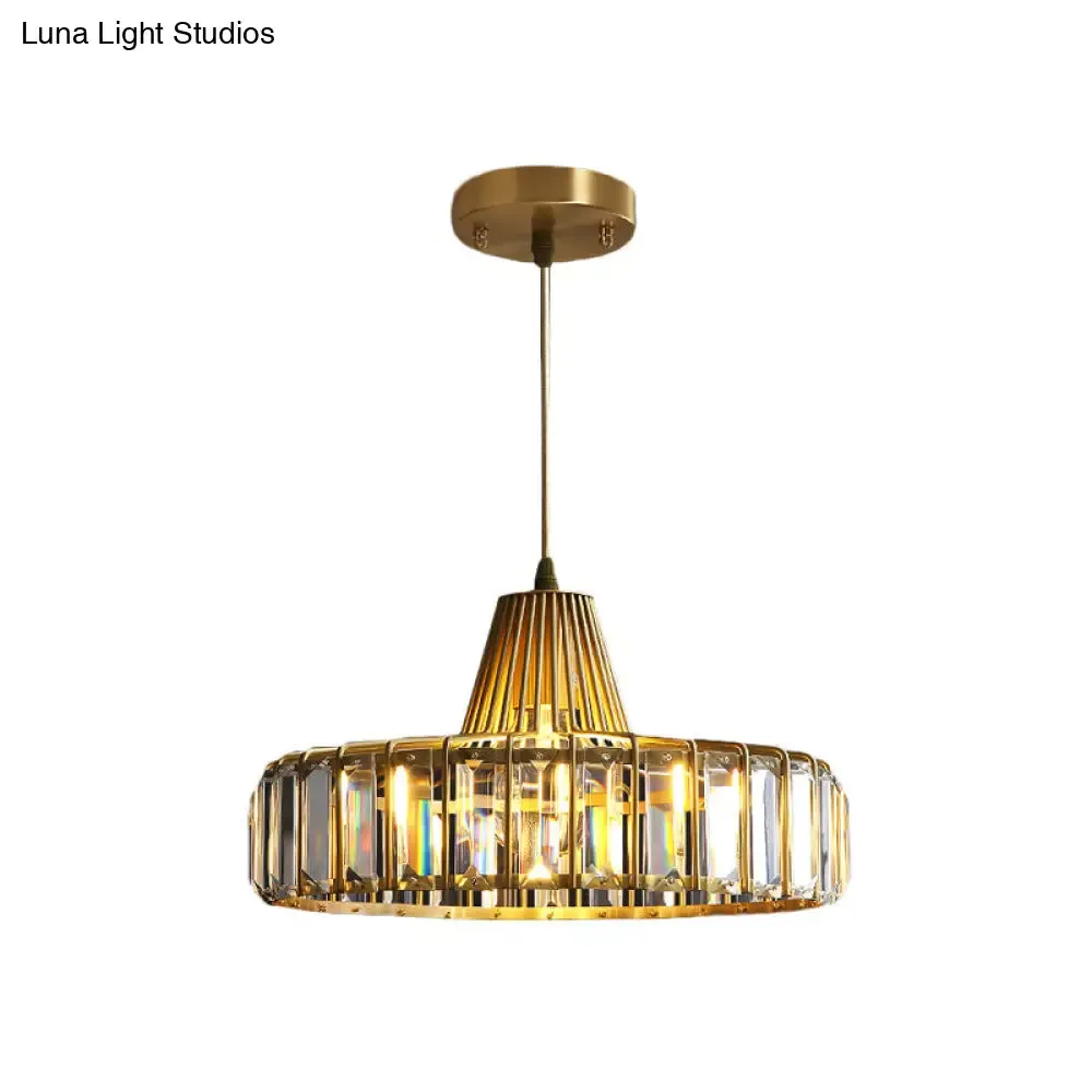 Postmodern Crystal 1-Light Gold Hat Pendant for Dining Room Ceiling