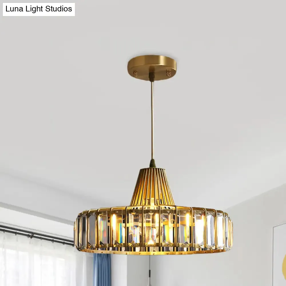 Postmodern Crystal 1-Light Gold Hat Pendant for Dining Room Ceiling