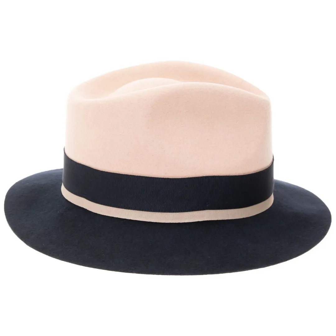 Puck Trilby Ferrecci Two Tone Crushable White Crown & Navy Brim Trilby Hat