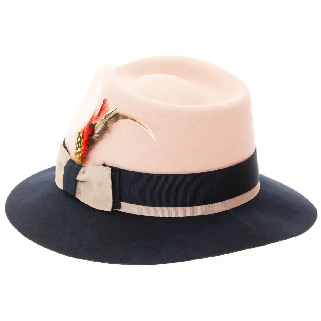 Puck Trilby Ferrecci Two Tone Crushable White Crown & Navy Brim Trilby Hat