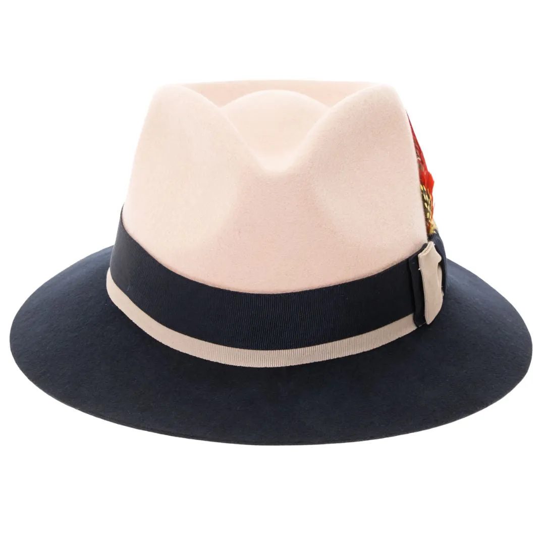 Puck Trilby Ferrecci Two Tone Crushable White Crown & Navy Brim Trilby Hat