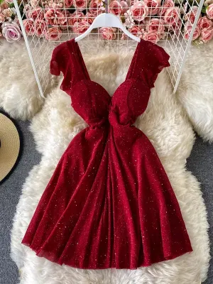 Radiant Ruby Red Glitter Skater Dress