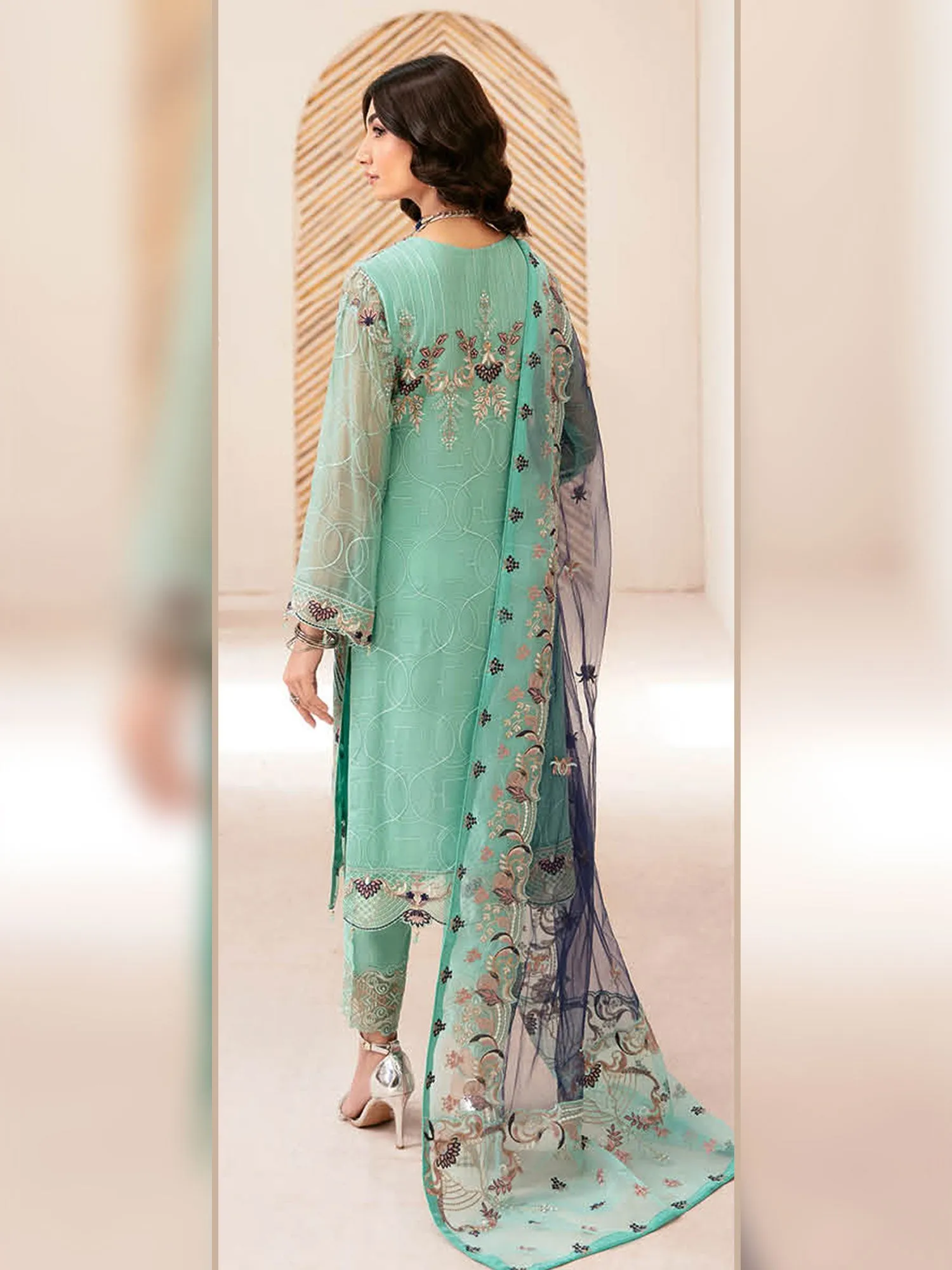 Ramsha "Rangoon" Luxury Chiffon 3-Piece Suit - Mint Green (D1207)