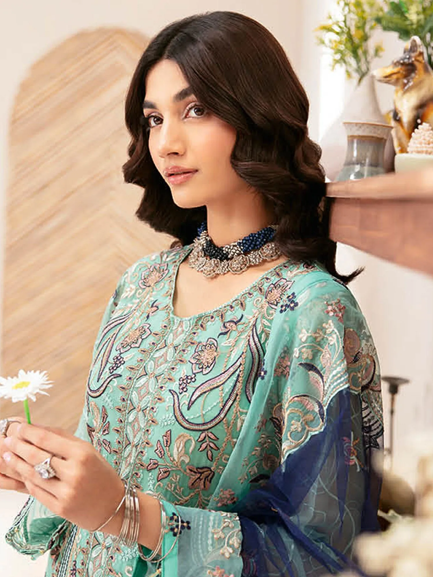 Ramsha "Rangoon" Luxury Chiffon 3-Piece Suit - Mint Green (D1207)