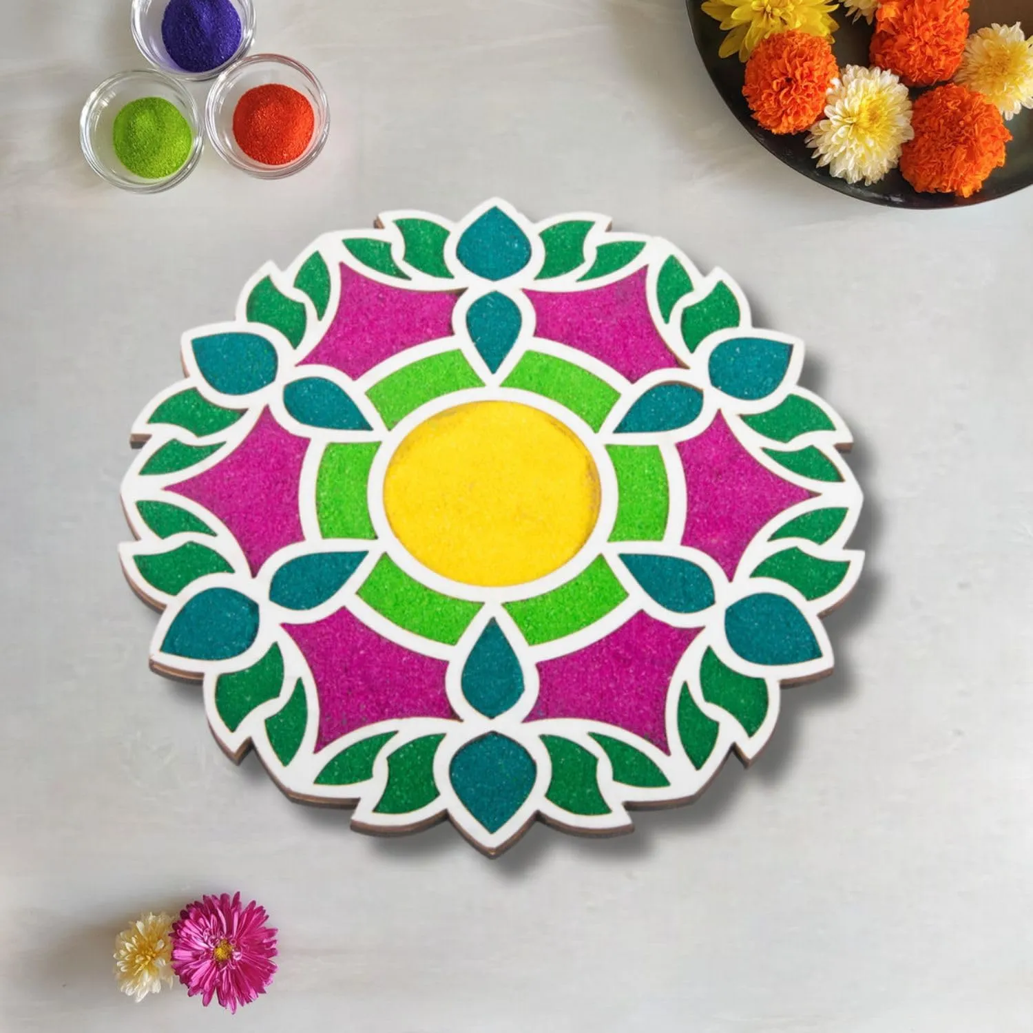 Rangoli Stencils Making Tools Kit Rangoli Stencil Mats DIY Template for Door Entrance Floor Pooja Room Mandir Diwali Decoration Items for Home Decor (12 Inches)