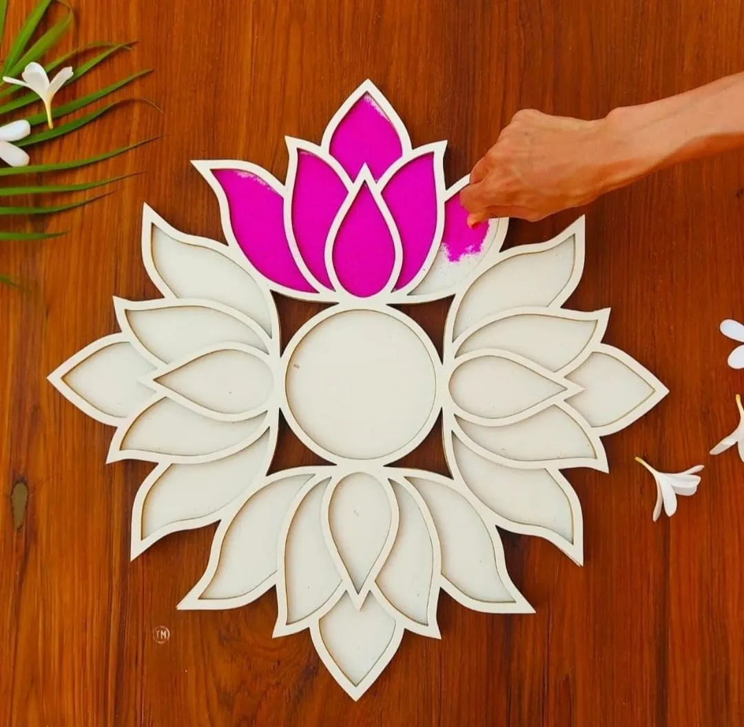 Rangoli Stencils Ready to Draw Rangoli Making Tools Kit, Rangoli Stencil Mat Template Diwali Decoration Items for Home Decor Pooja Room Entrance Floor Mandir (12 Inche) (Rangoli7)