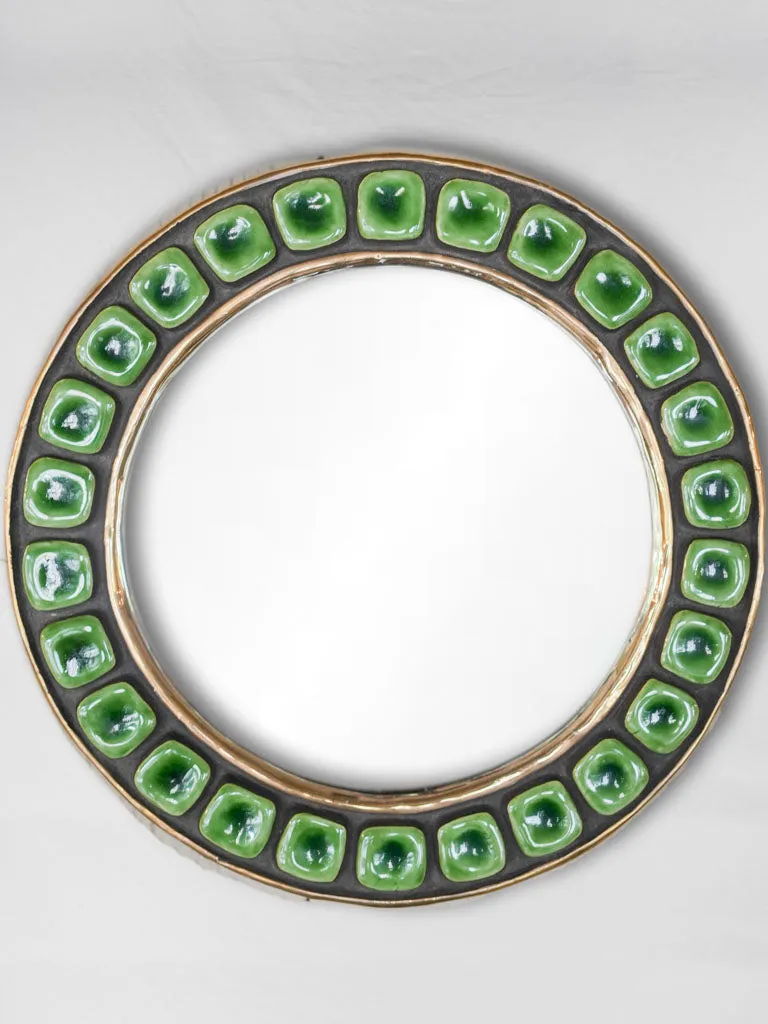 Round mid-century mirror w/ green tiles - Mithe Espelt (1924-2021) 9¾"