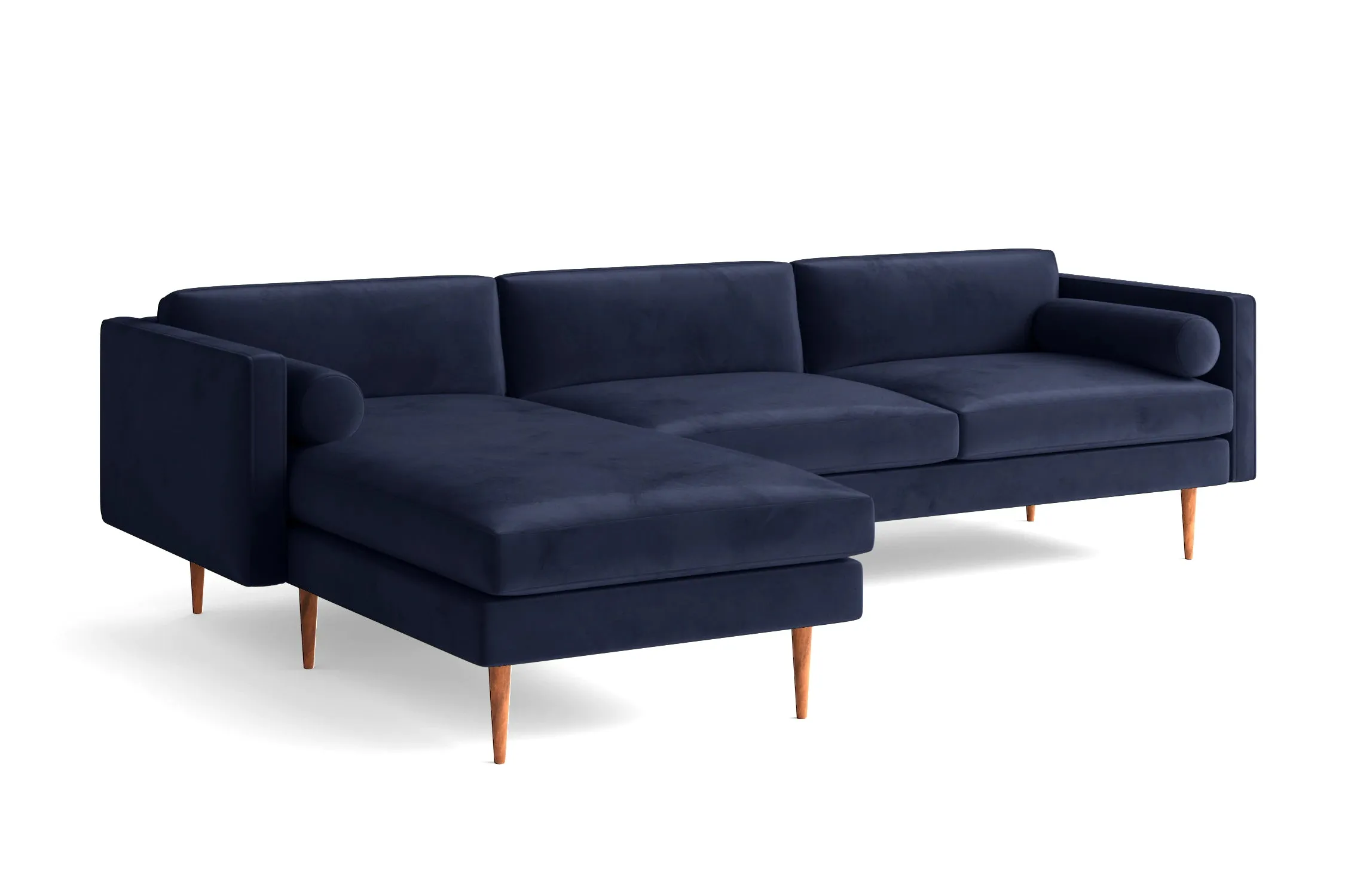 Salerno 3 Seater Left Hand Facing Chaise Lounge Corner Sofa Dark Blue Velvet