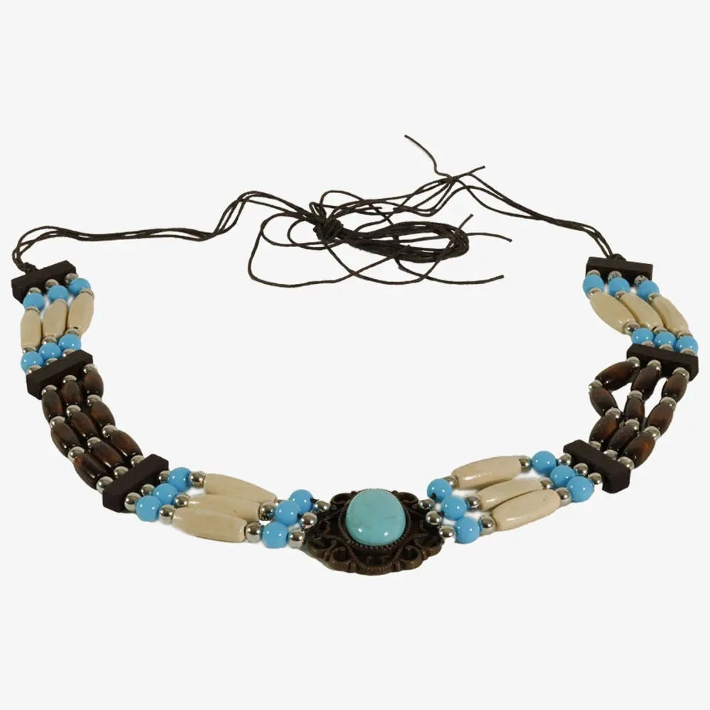 Samara | Waxed Cord Hat Band with Wooden and Turquoise Beads