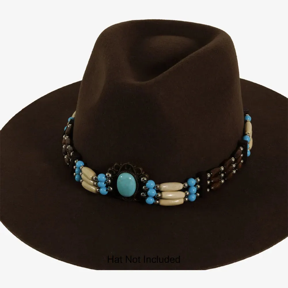 Samara | Waxed Cord Hat Band with Wooden and Turquoise Beads