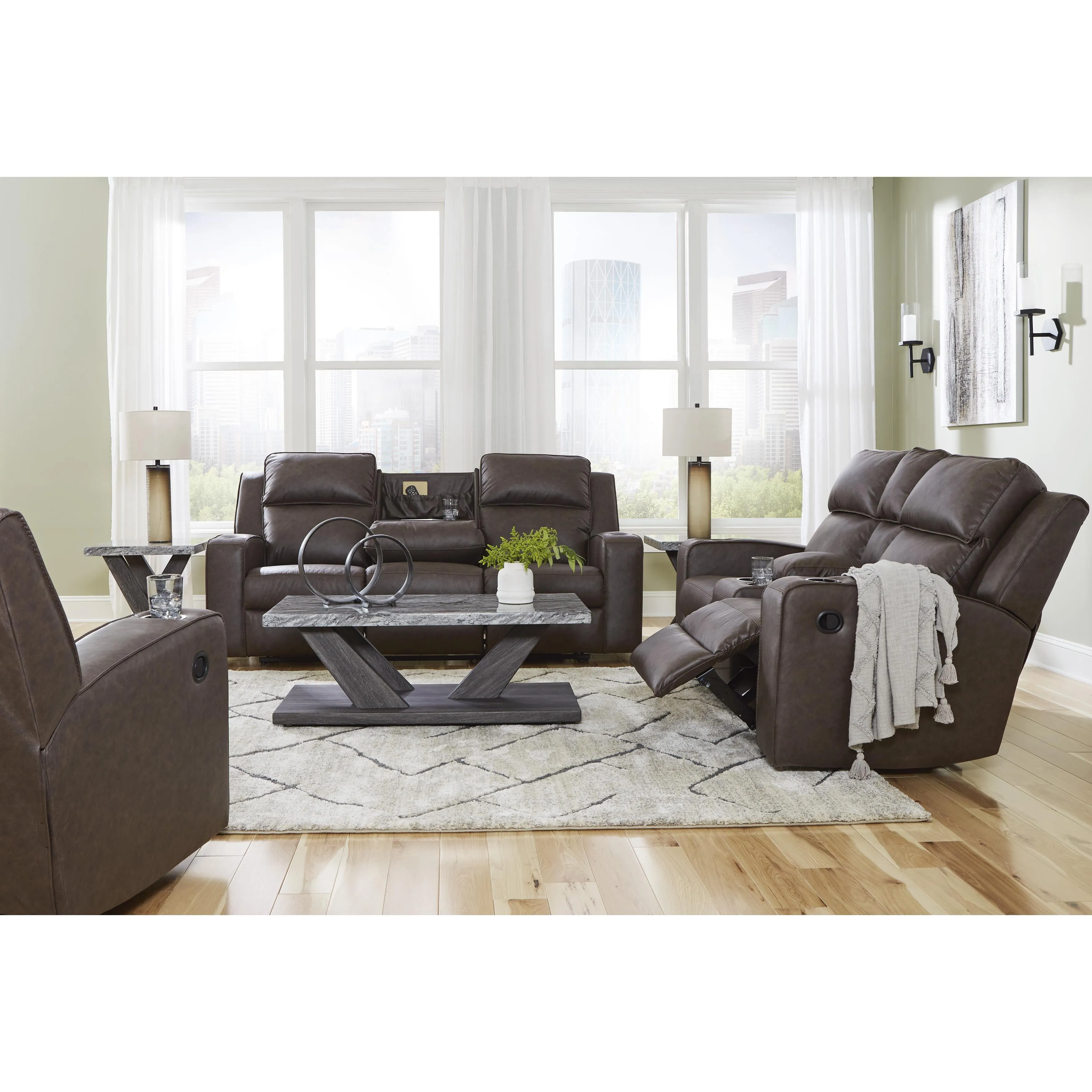 Signature Design by Ashley Lavenhorne Reclining Leather Look Sofa 6330689C