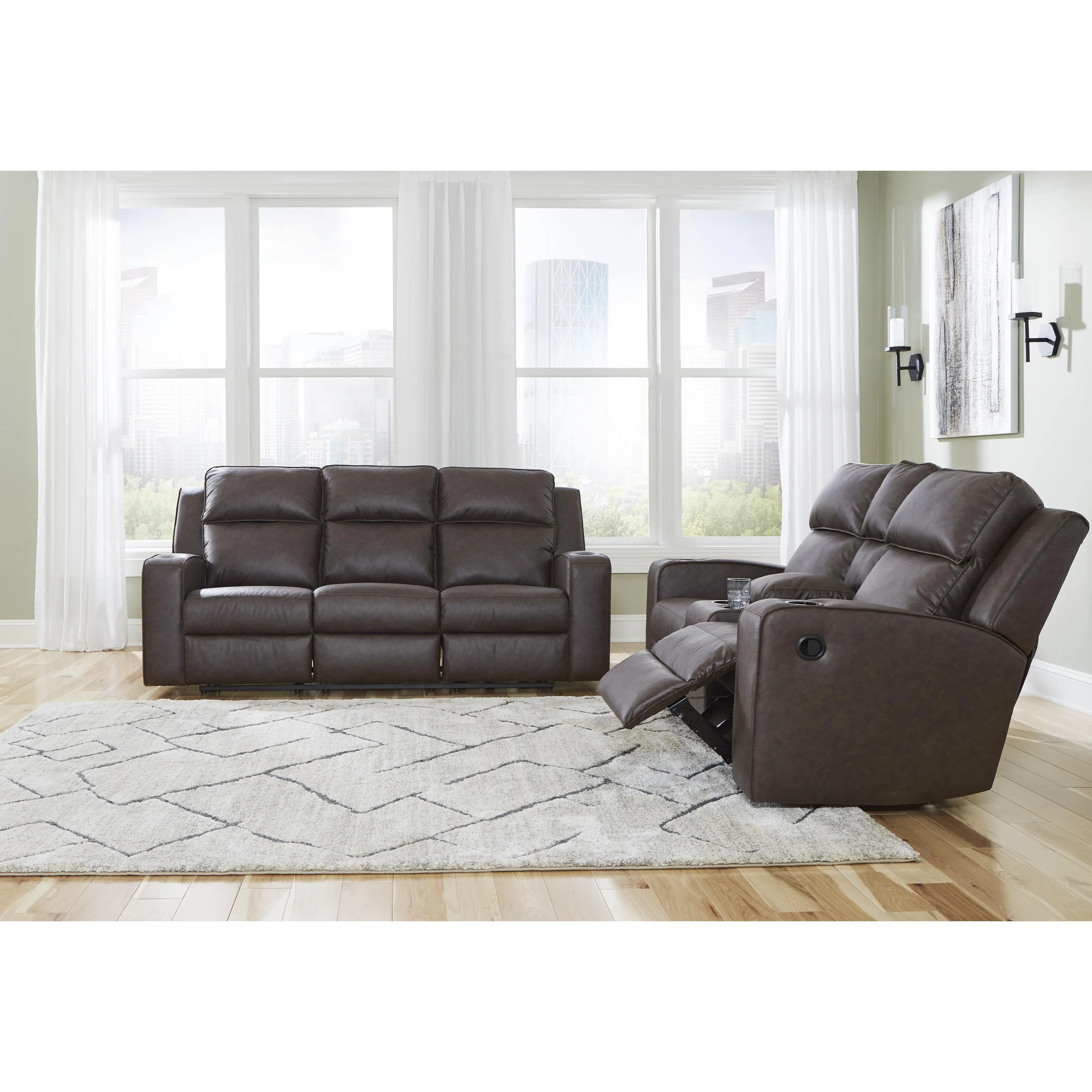 Signature Design by Ashley Lavenhorne Reclining Leather Look Sofa 6330689C