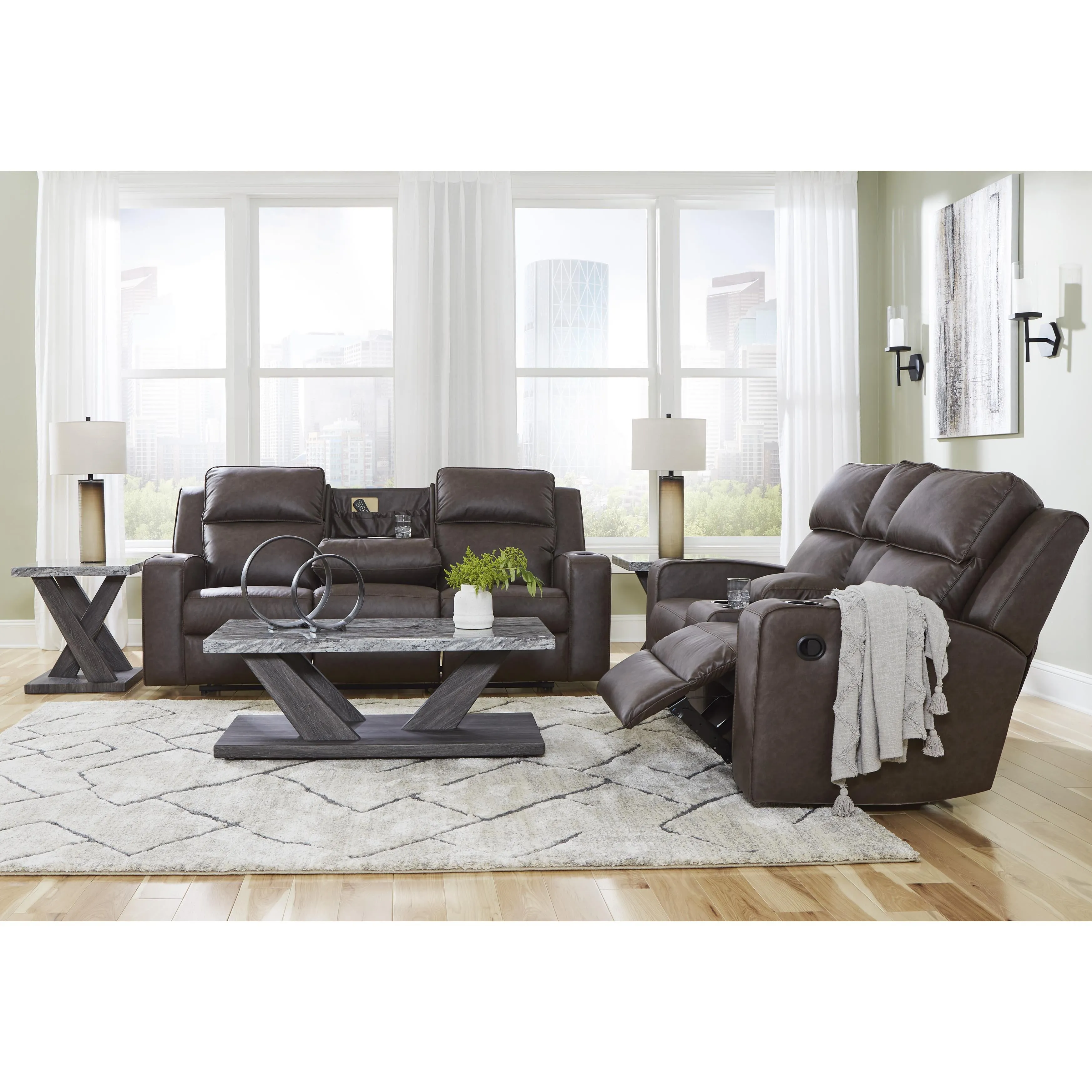 Signature Design by Ashley Lavenhorne Reclining Leather Look Sofa 6330689C