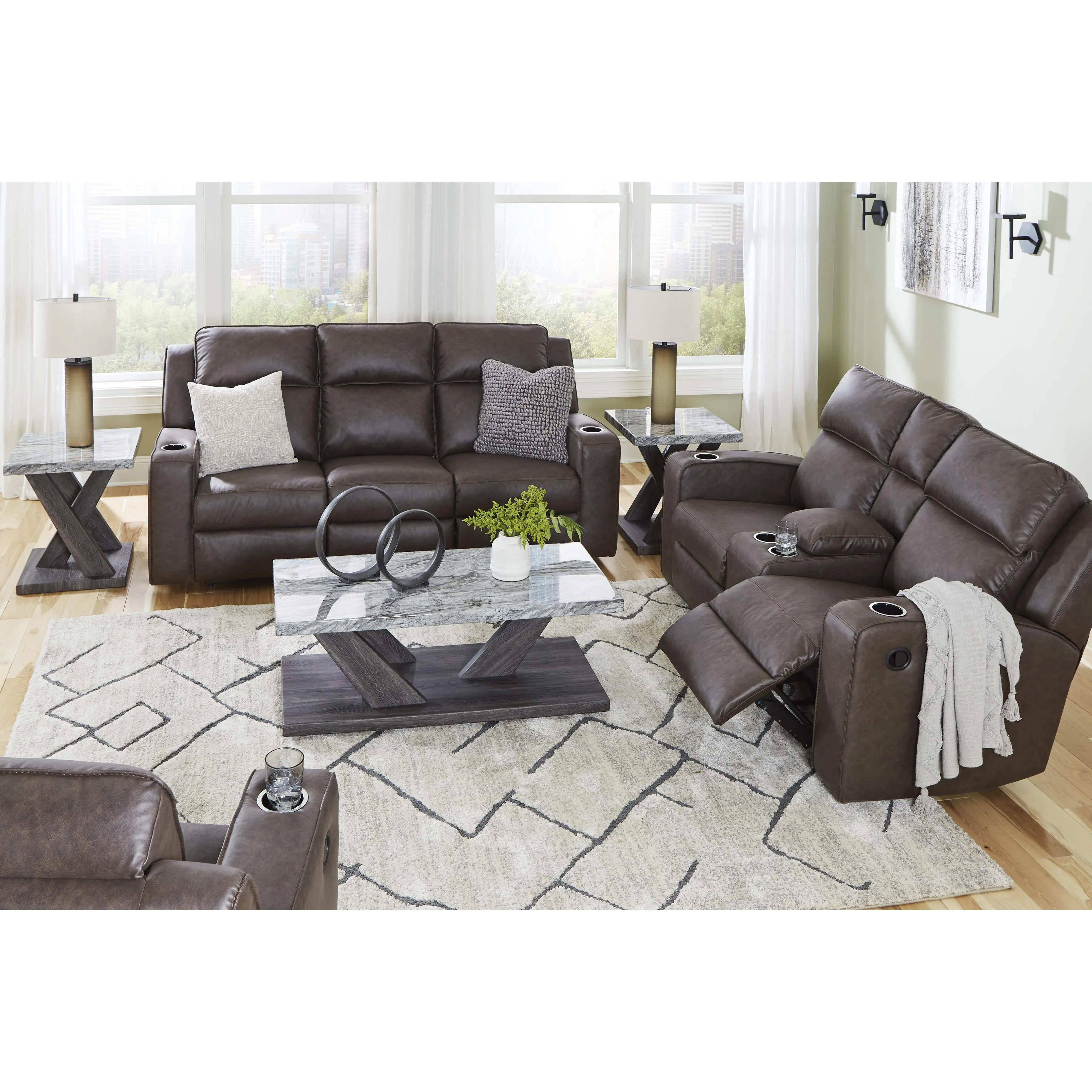 Signature Design by Ashley Lavenhorne Reclining Leather Look Sofa 6330689C