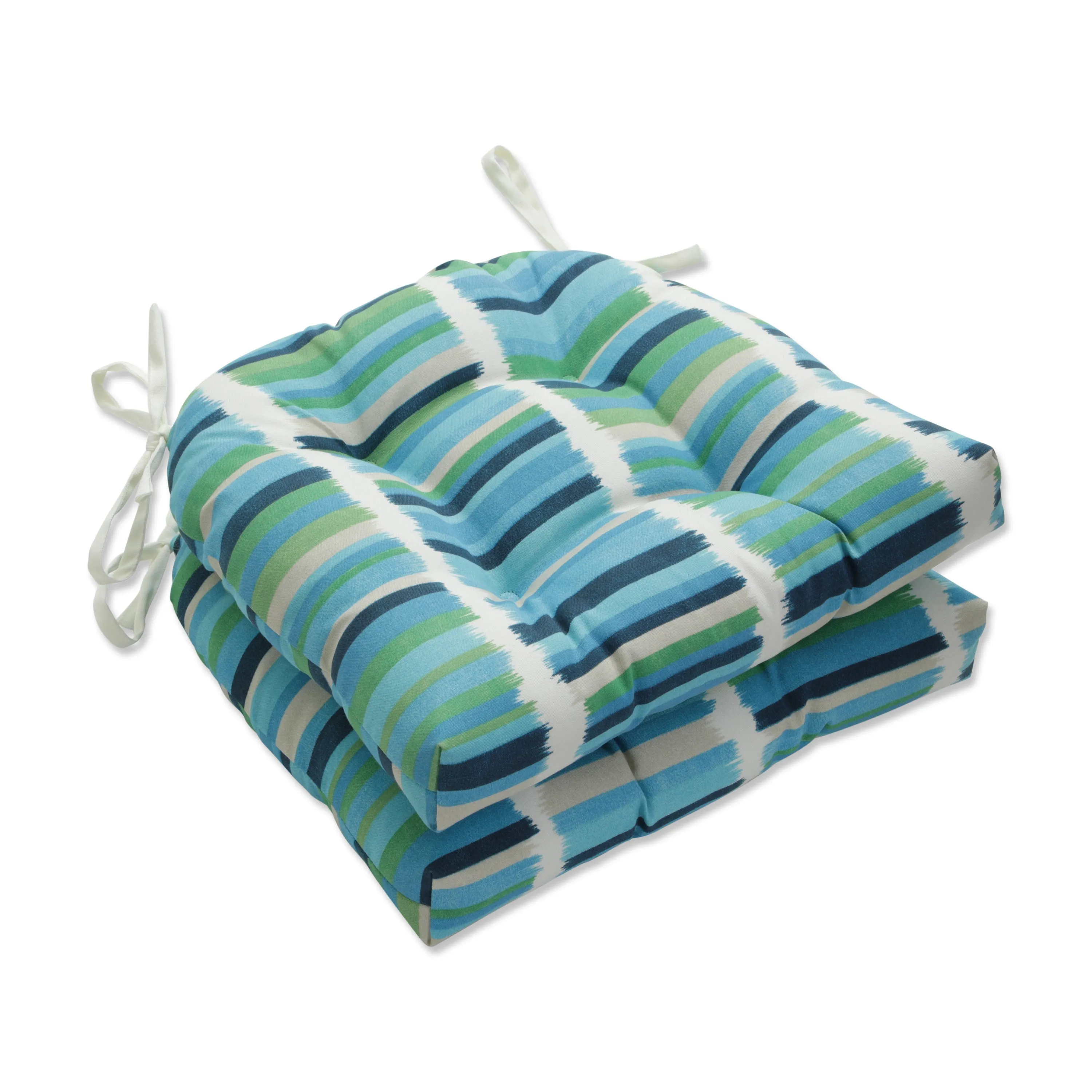 Solar Stripe Azure Deluxe Tufted Chairpad (Set of 2)