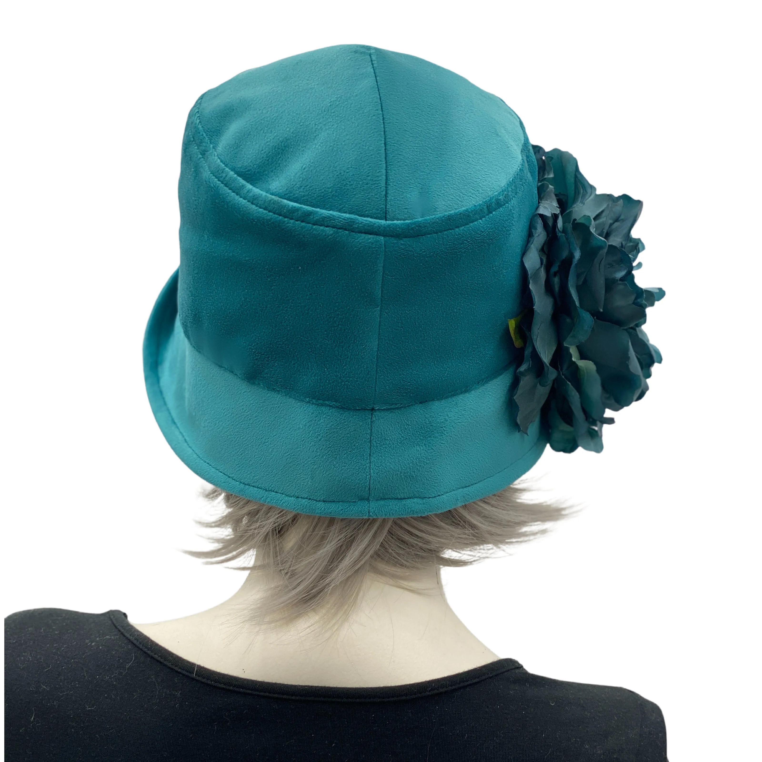 Teal Velvet Cloche Hat with Large Peony Flower | The Eleanor