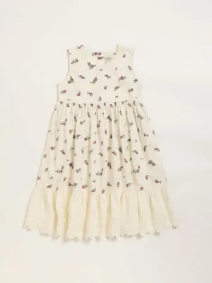 Utsa Kids White Floral Design Cotton Dress (8 -14yrs)