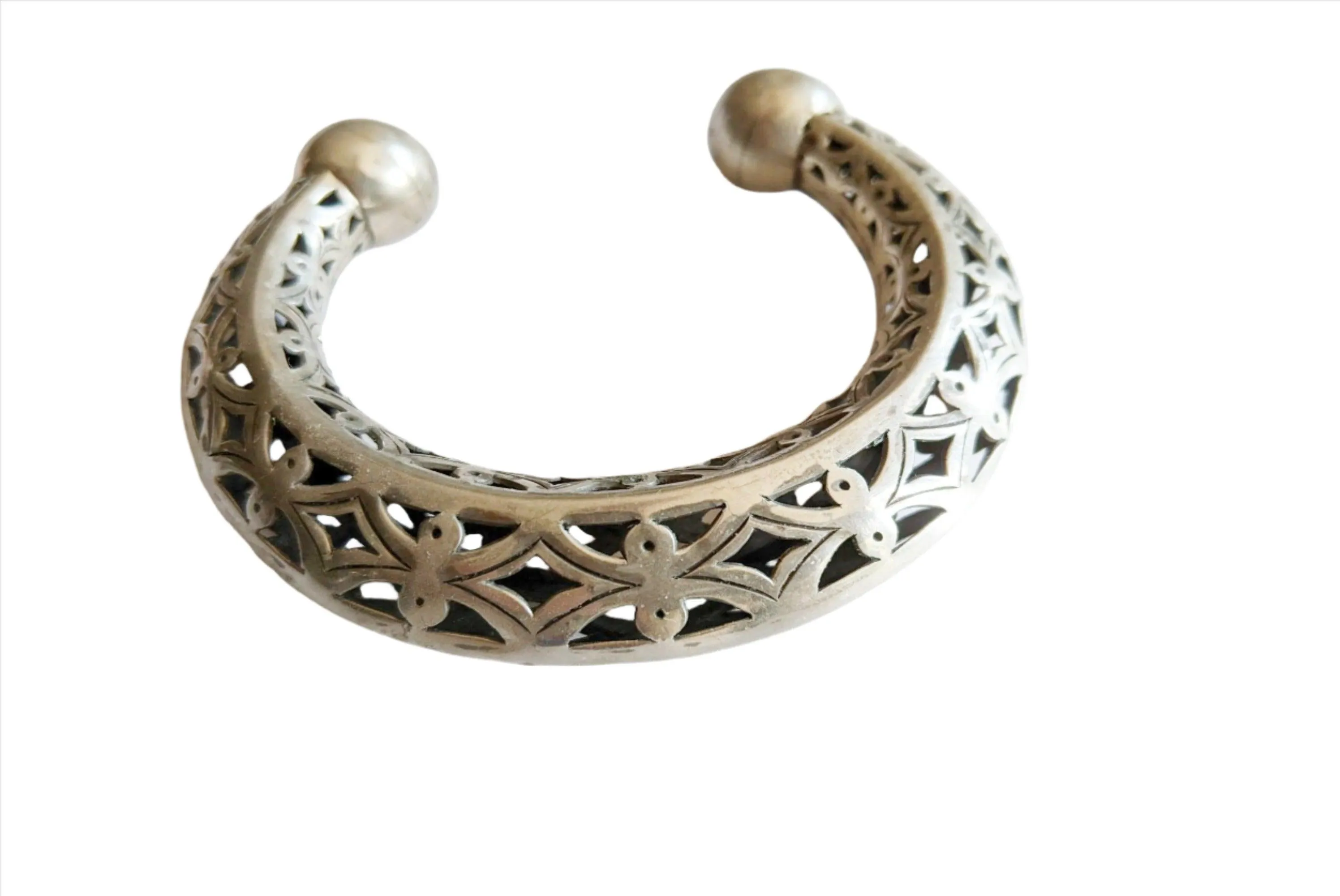 Vintage Artisan Silver Open Work Cuff Bracelet