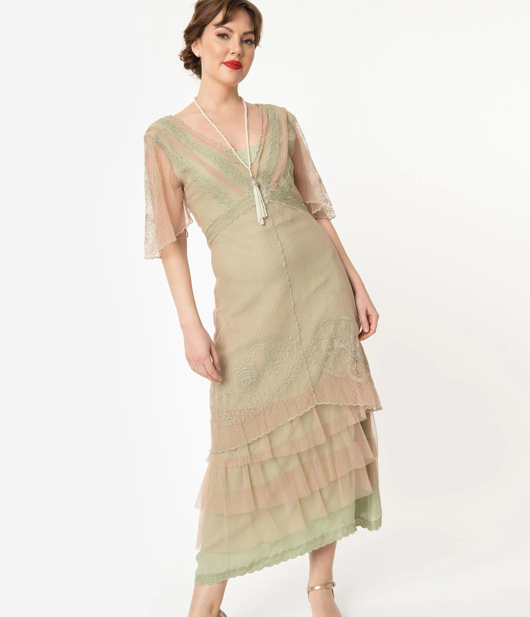 Vintage Style Golden Sage Downton Abbey Edwardian Dress