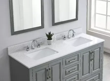 White Engineered Stone Rectangular Bathroom Vanity Sink Top