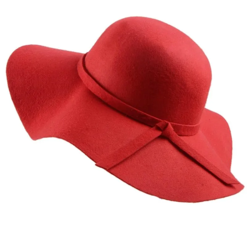 Women's Wide Brim Felt Fedora Cloche Hat (12 Colors)