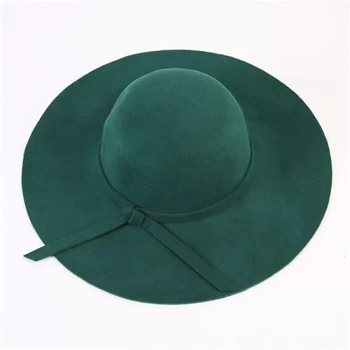 Women's Wide Brim Felt Fedora Cloche Hat (12 Colors)