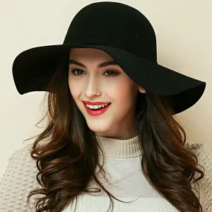 Women's Wide Brim Felt Fedora Cloche Hat (12 Colors)