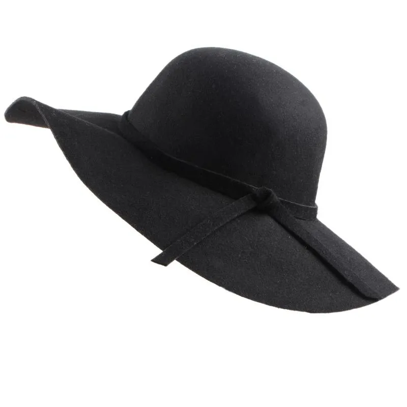 Women's Wide Brim Felt Fedora Cloche Hat (12 Colors)