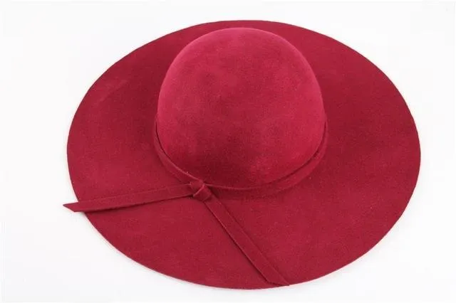 Women's Wide Brim Felt Fedora Cloche Hat (12 Colors)